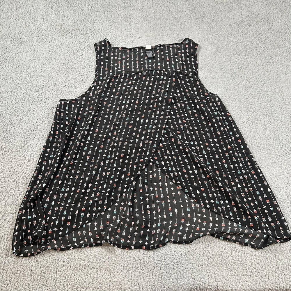 Torrid Shirt Womens 2 Black Arrow Print Sleeveless Sheer Split Back Top - Picture 11 of 15